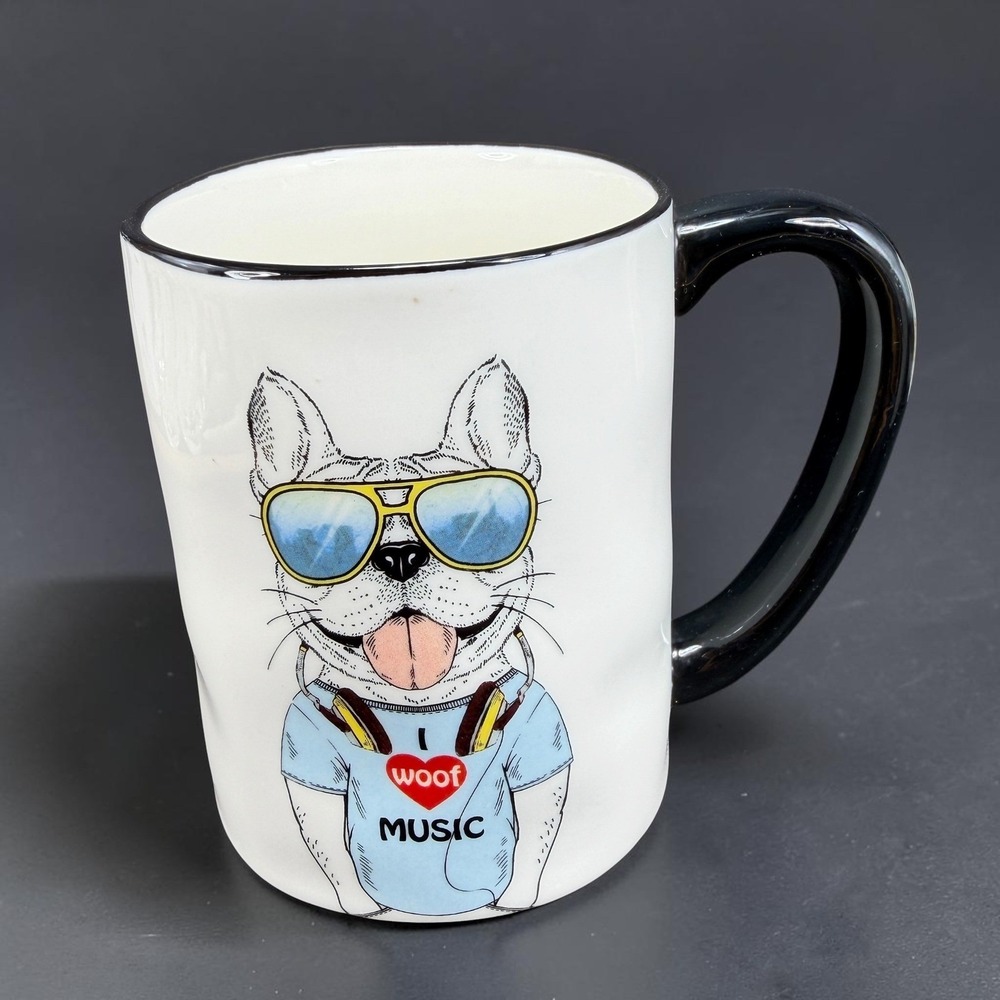 Signature Housewares French Bulldog I Woof Music Stoneware Coffee Mug Cup Black